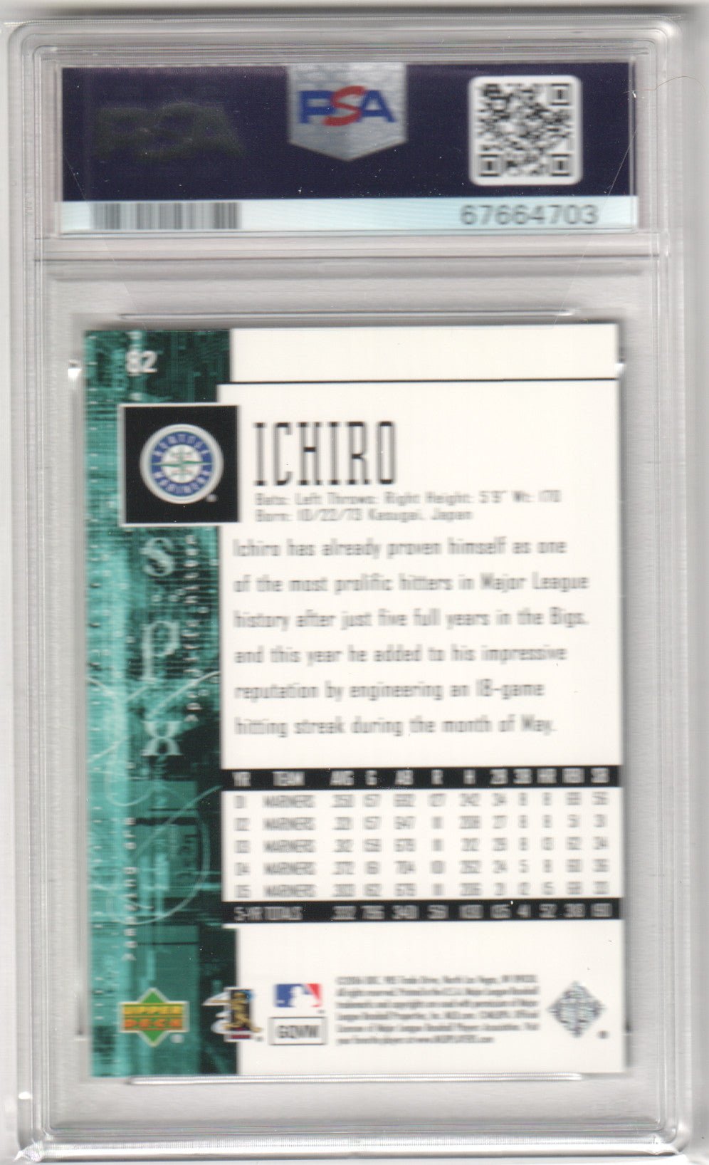 ICHIRO 2006 Upper Deck SPX #82 PSA 9 MINT - MARINERS Pop 2 - Columbia Hobby - Sports Card Boxes - Toploaders - Card Savers