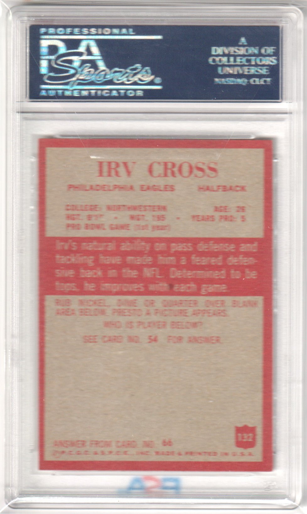 IRV CROSS 1965 Philadelphia 132 PSA 8 NM - MT - EAGLES - Columbia Hobby - Sports Card Boxes - Toploaders - Card Savers
