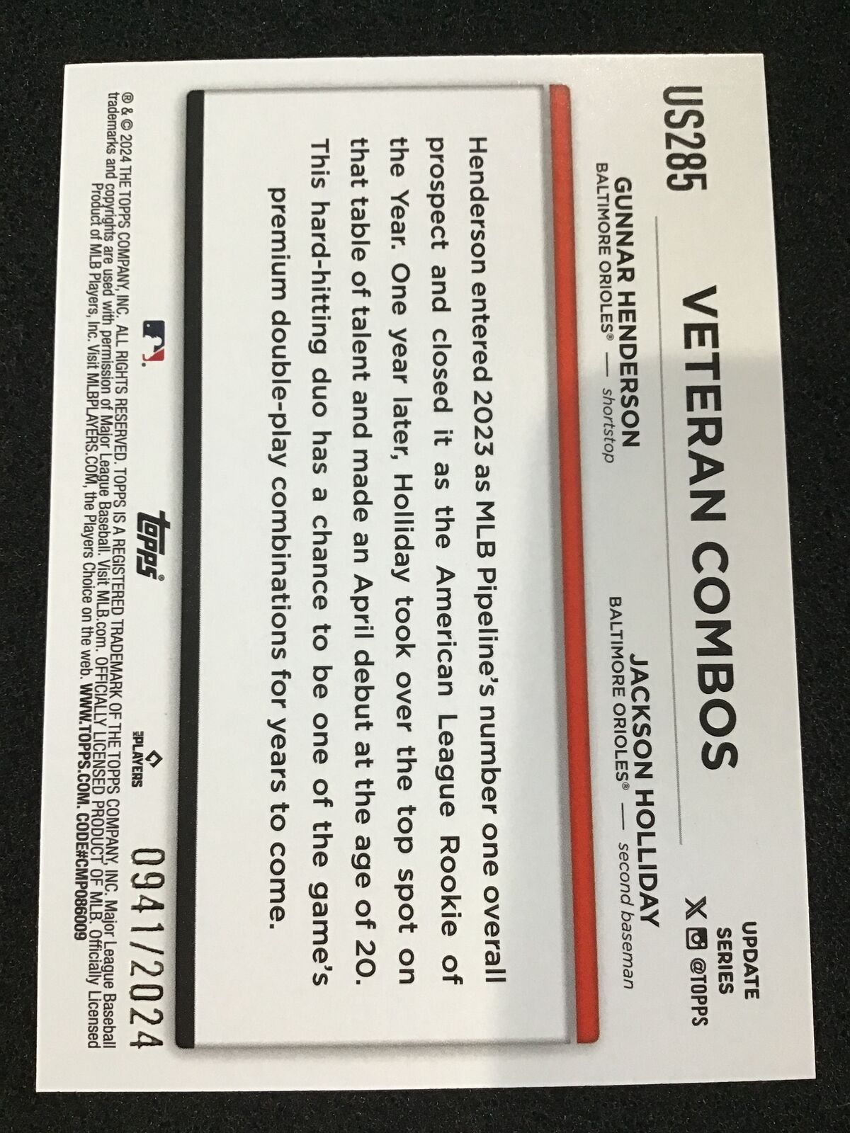 Jackson Holliday Gunnar Henderson 2024 Topps Soaring Confidence - Columbia Hobby - Sports Card Boxes - Toploaders - Card Savers