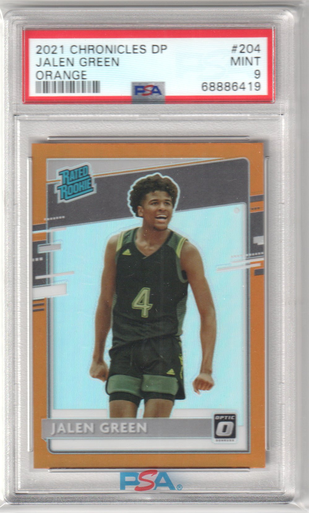 Jalen Green 2021 - 22 Panini Chronicles Draft RC Rookie #204 Orange PSA 9 MINT - Columbia Hobby - Sports Card Boxes - Toploaders - Card Savers