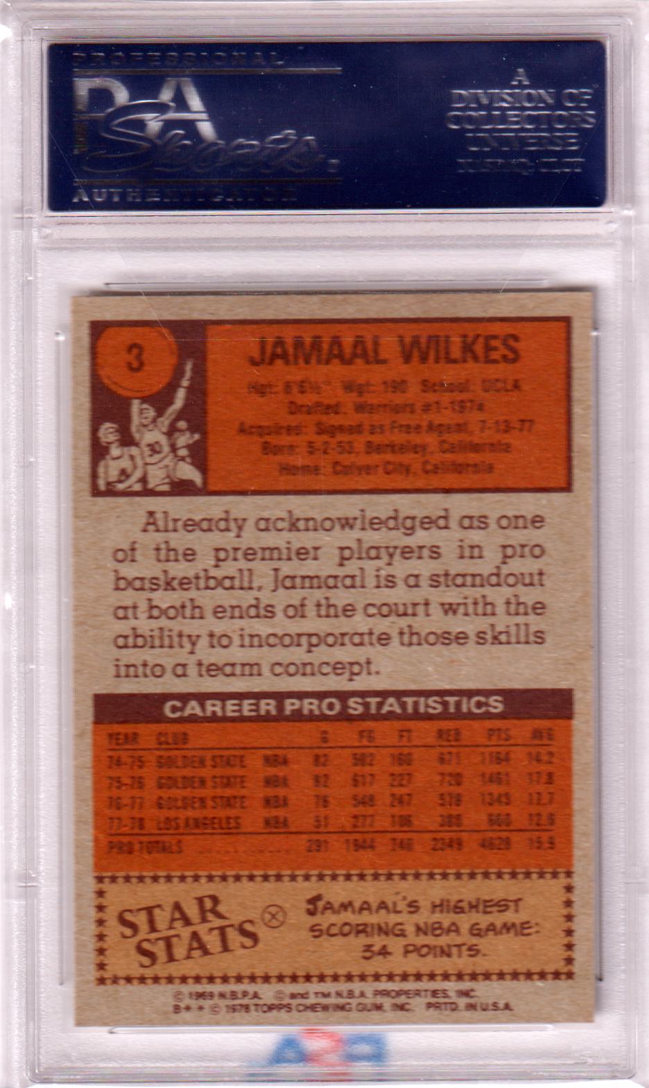JAMAAK WILKES 1978 - 79 Topps #3 PSA 9 MINT - LAKERS - Columbia Hobby - Sports Card Boxes - Toploaders - Card Savers