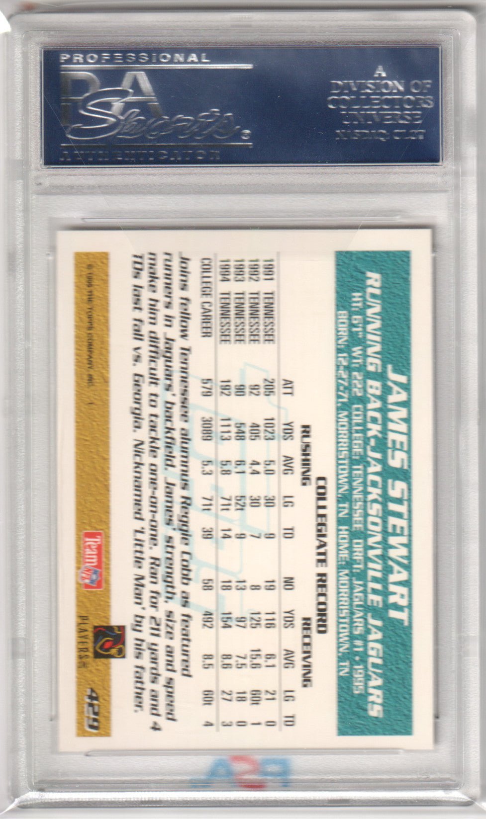 JAMES STEWART 1995 Topps 429 Panthers Inaugural PSA 10 GEM MINT Pop 2 - Columbia Hobby - Sports Card Boxes - Toploaders - Card Savers