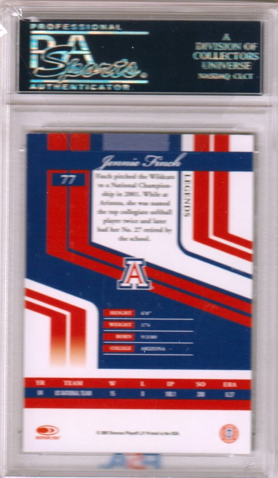 JENNIE FINCH 2001 Elite Extra Autograph Auto #77 PSA DNA Authentic - Columbia Hobby - Sports Card Boxes - Toploaders - Card Savers