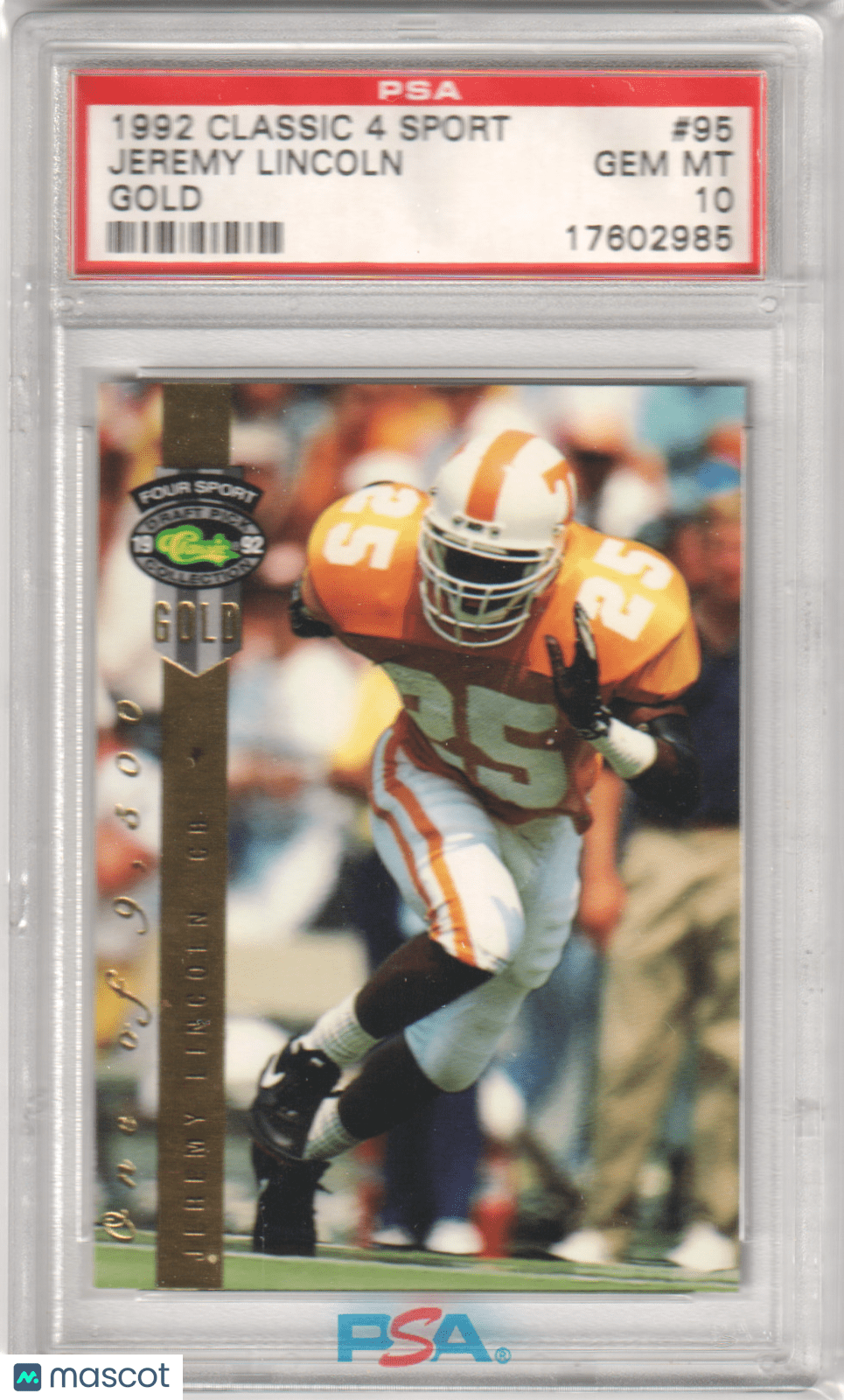 JEREMY INCOLN 1992 Classic 4 Sport Gold 95 PSA 10 GEM MINT TENNESSEE Pop 2 - Columbia Hobby - Sports Card Boxes - Toploaders - Card Savers