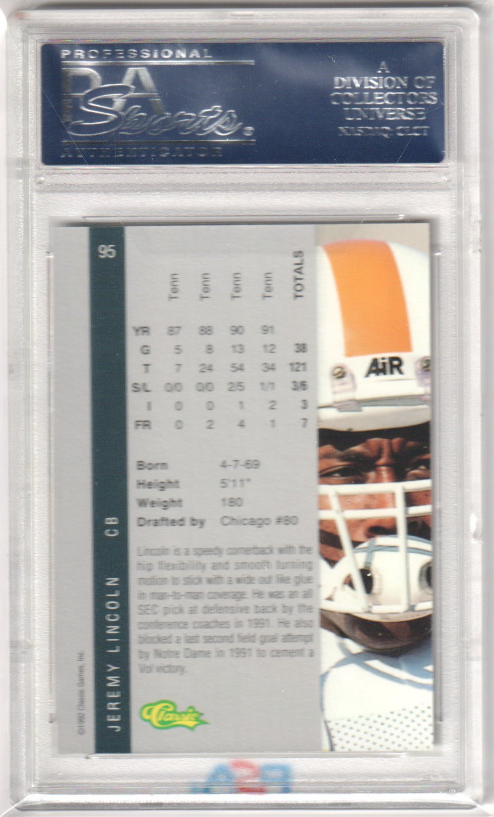 JEREMY INCOLN 1992 Classic 4 Sport Gold 95 PSA 10 GEM MINT TENNESSEE Pop 2 - Columbia Hobby - Sports Card Boxes - Toploaders - Card Savers