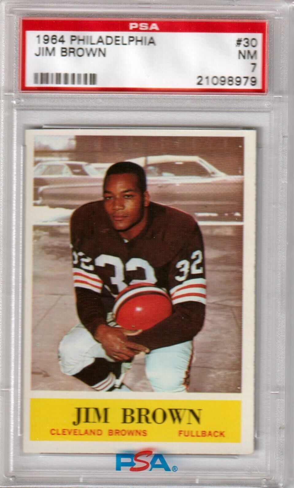 JIM BROWN 1964 Philadelphia HOF #30 PSA 7 NM - BROWNS - Columbia Hobby - Sports Card Boxes - Toploaders - Card Savers
