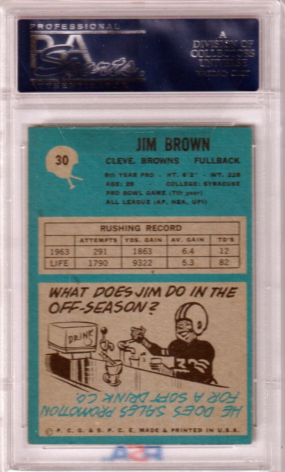 JIM BROWN 1964 Philadelphia HOF #30 PSA 7 NM - BROWNS - Columbia Hobby - Sports Card Boxes - Toploaders - Card Savers