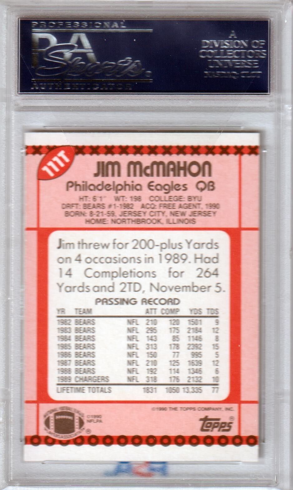 JIM McMAHON 1990 Topps Traded #111T PSA 10 GEM MINT - EAGLES POP 6 - Columbia Hobby - Sports Card Boxes - Toploaders - Card Savers