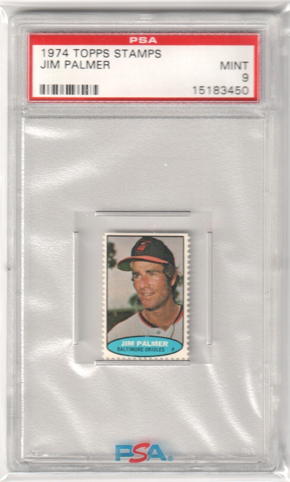 JIM PALMER 1974 Topps Stamps PSA 9 MINT - ORIOLES - Columbia Hobby - Sports Card Boxes - Toploaders - Card Savers