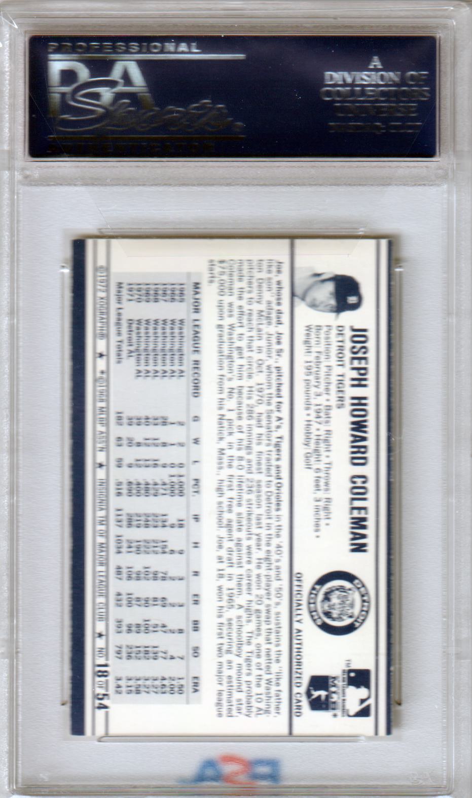 JOE COLEMAN 1972 Kellogg's #18 BB 393 PSA 9 MINT - TIGERS - Columbia Hobby - Sports Card Boxes - Toploaders - Card Savers