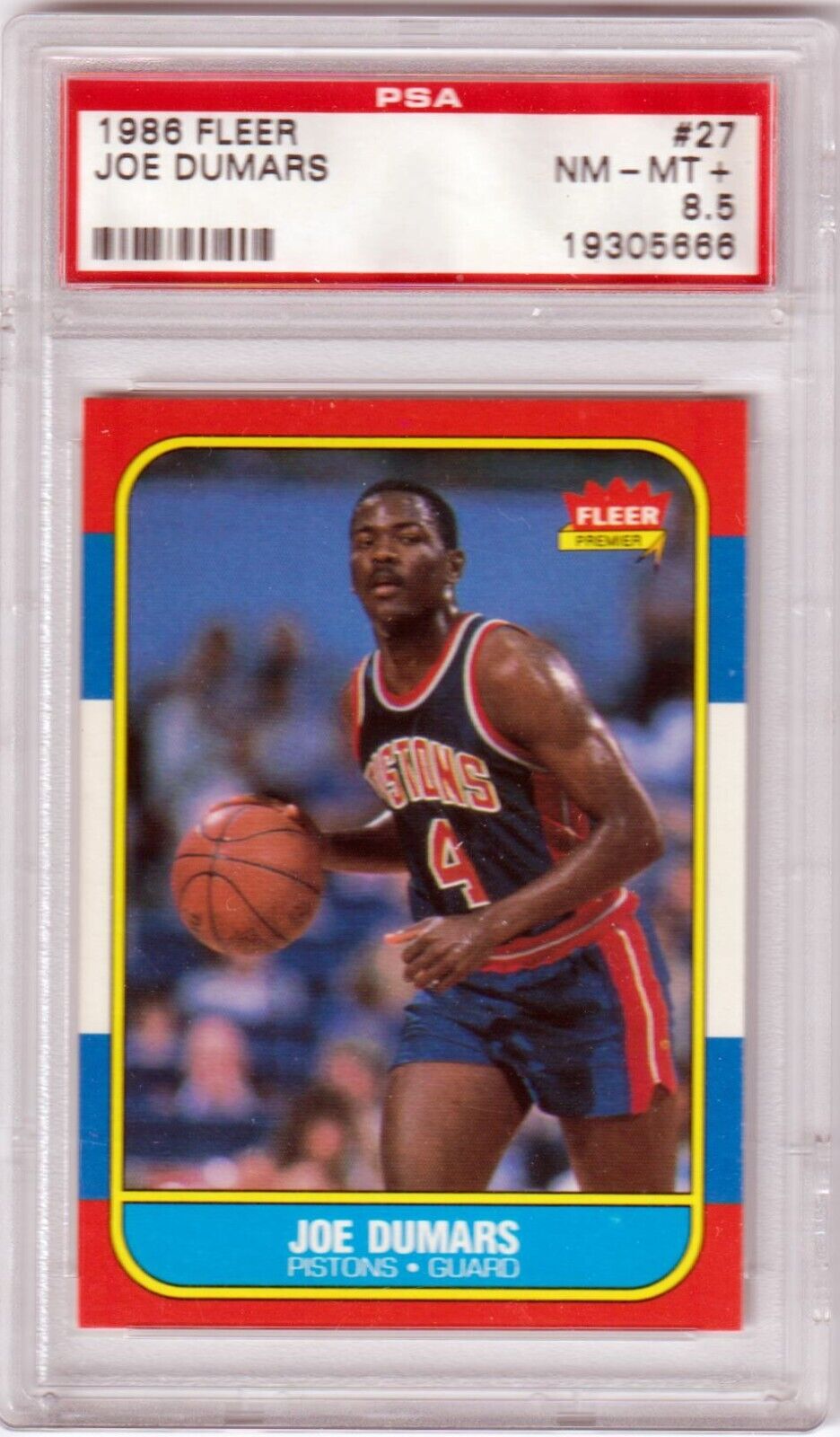 JOE DUMARS 1986 - 87 Fleer Rookie RC #27 PSA 8.5 NM - MT+ - PISTONS - Columbia Hobby - Sports Card Boxes - Toploaders - Card Savers
