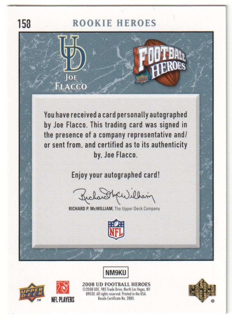 JOE FLACCO 2008 Upper Deck Rookie Heroes Blue Autograph Auto RC #/250 - Columbia Hobby - Sports Card Boxes - Toploaders - Card Savers