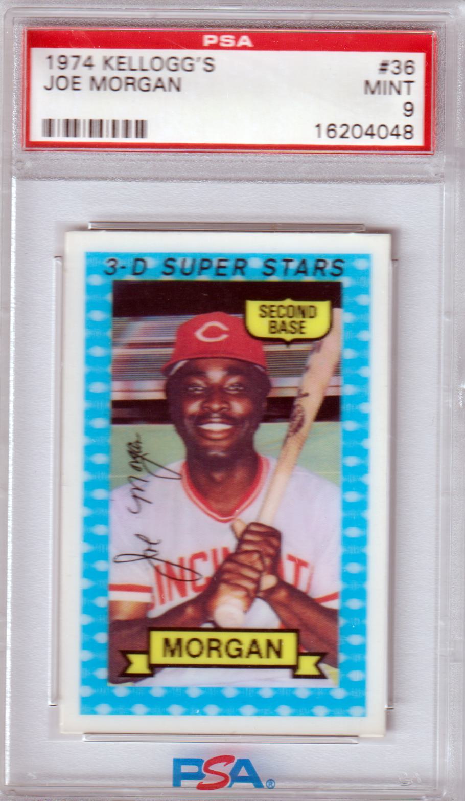 JOE MORGAN 1974 Kellogg's #36 PSA 9 MINT - REDS - Columbia Hobby - Sports Card Boxes - Toploaders - Card Savers