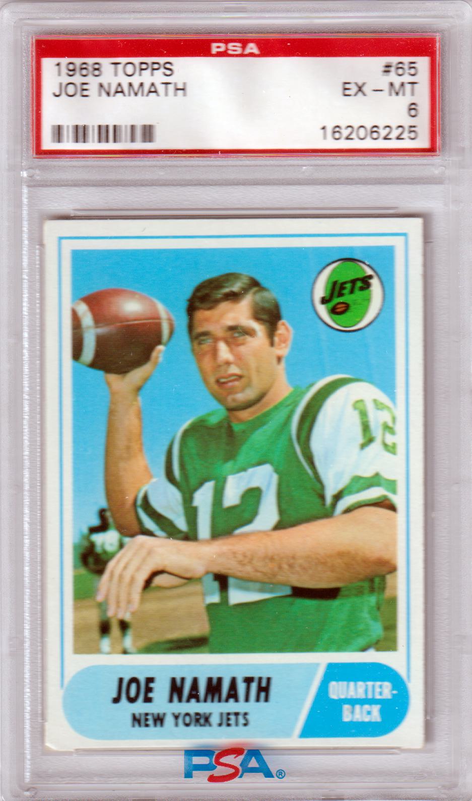 JOE NAMATH 1968 Topps #65 PSA 6 EX - MT - JETS - Columbia Hobby - Sports Card Boxes - Toploaders - Card Savers