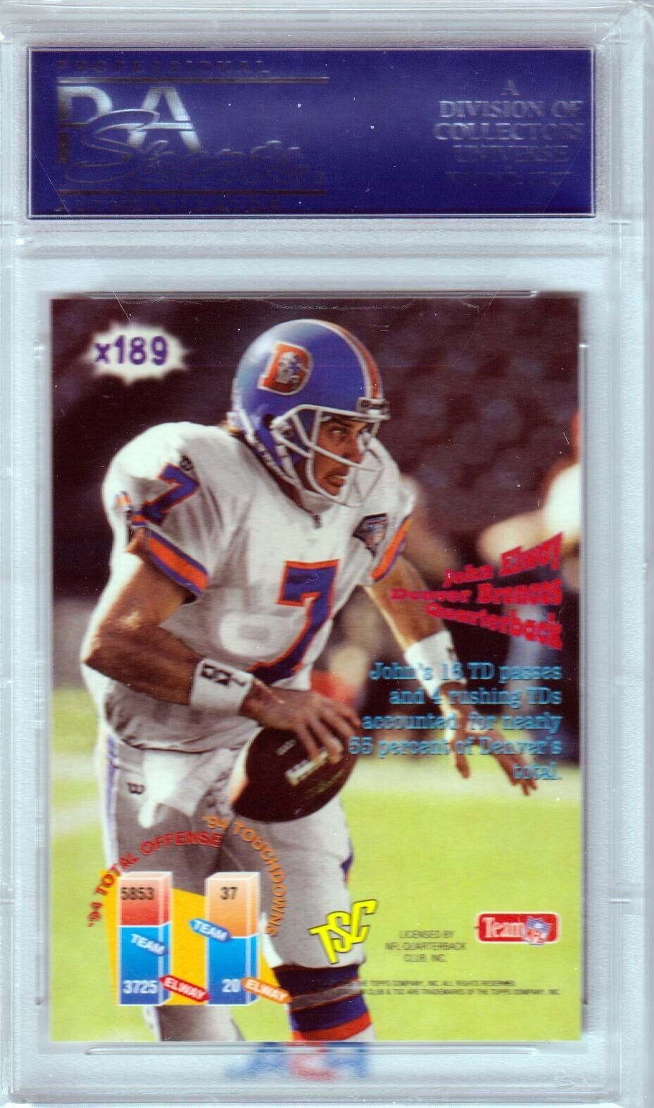 JOHN ELWAY 1995 Topps Stadium Club #189 PSA 10 GEM MINT - BRONCOS - Columbia Hobby - Sports Card Boxes - Toploaders - Card Savers