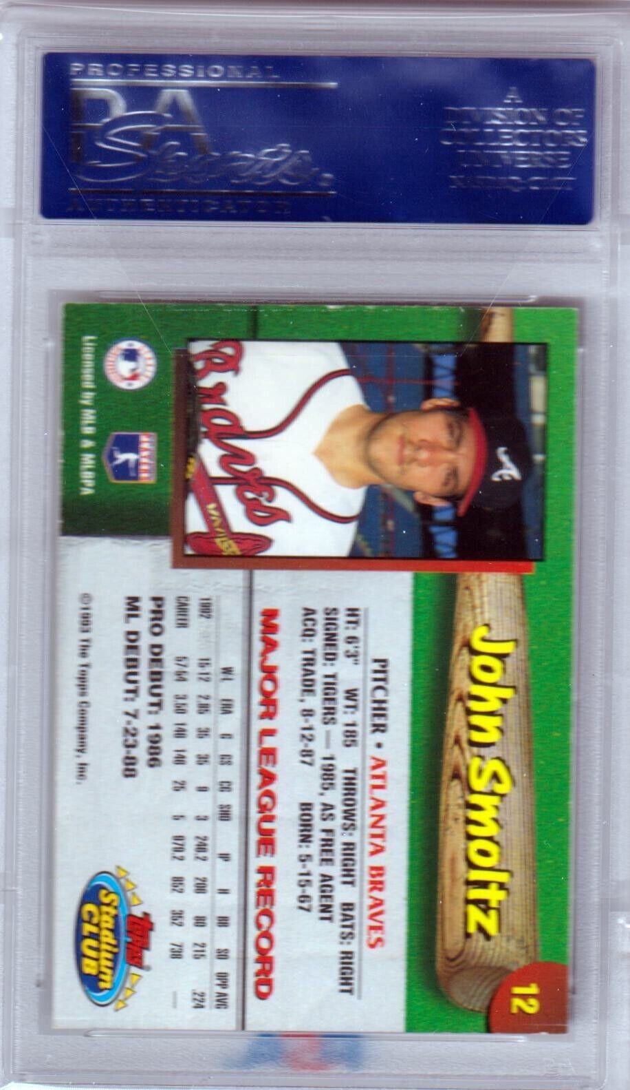 JOHN SMOLTZ 1993 Topps Stadium Club Autograph Auto PSA DNA Certified Authentic - Columbia Hobby - Sports Card Boxes - Toploaders - Card Savers