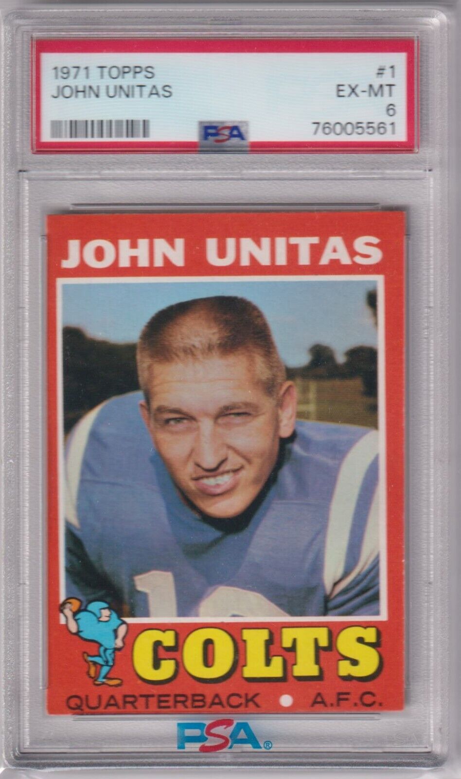 JOHNNY JOHN UNITAS 1971 Topps #1 PSA 6 EX - MT - COLTS - Columbia Hobby - Sports Card Boxes - Toploaders - Card Savers
