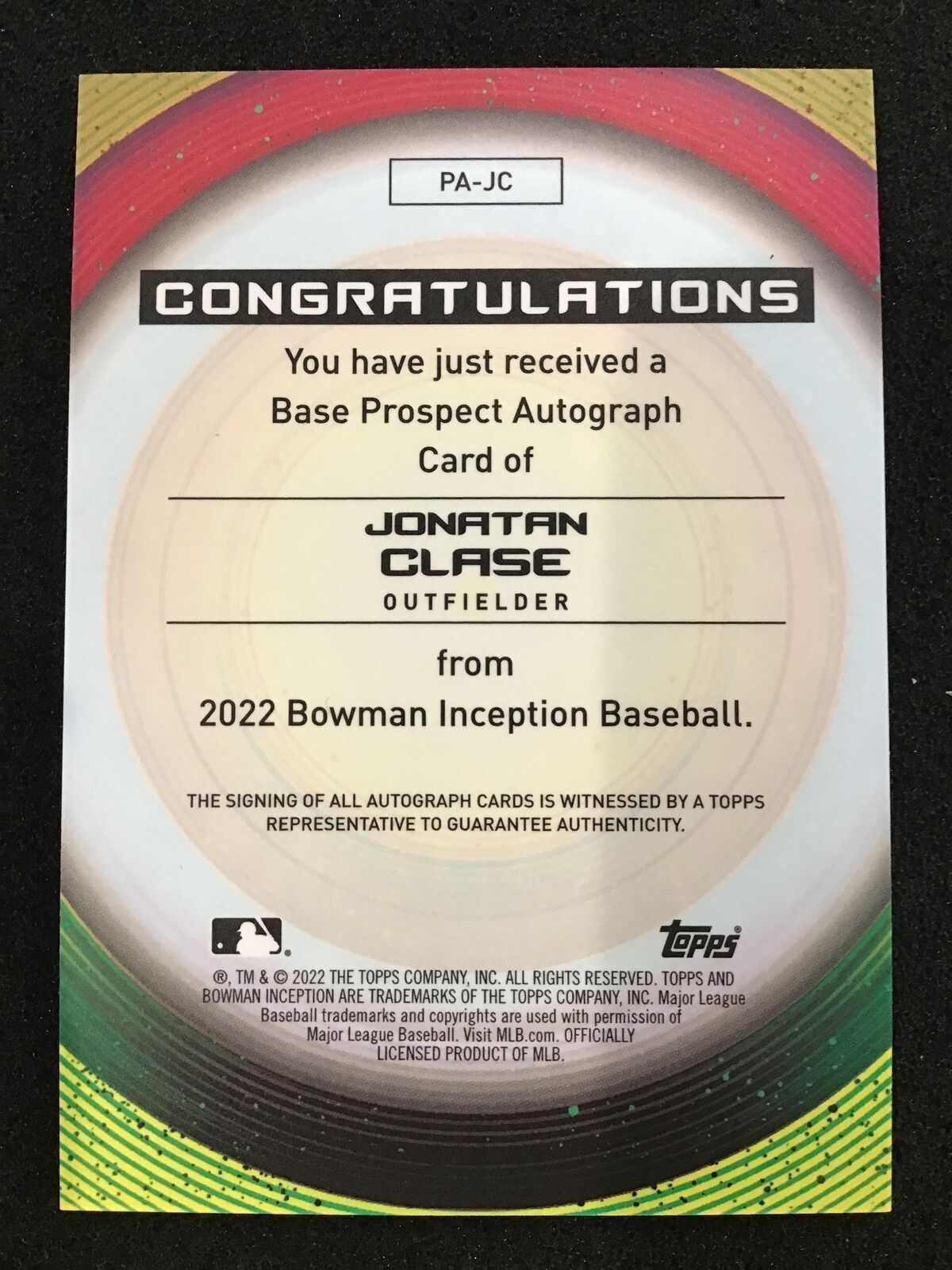 Jonatan Clase 2022 Bowman Inception #51 Blue Auto /99 SP - Columbia Hobby - Sports Card Boxes - Toploaders - Card Savers