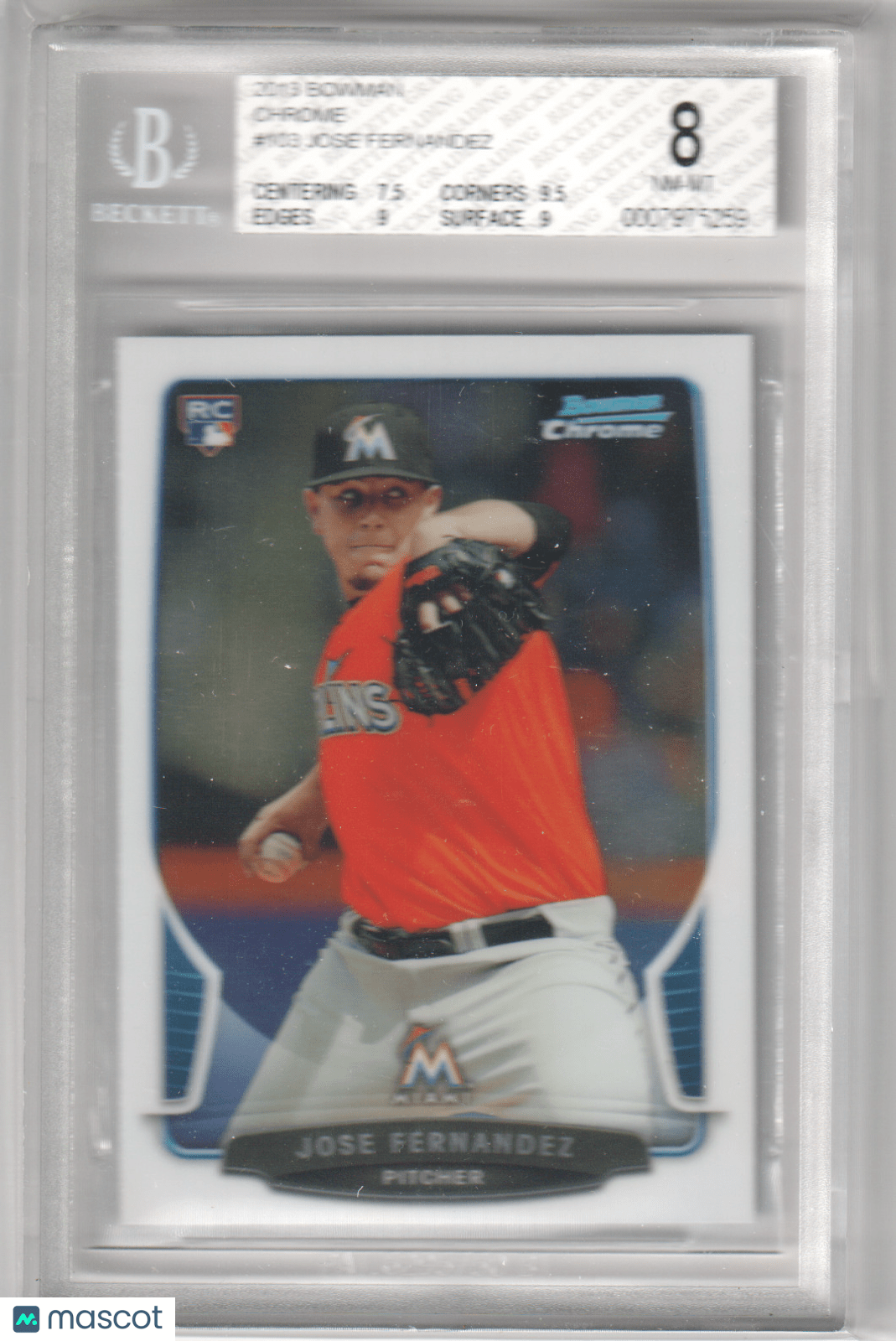 JOSE FERNANDEZ 2013 Bowman Chrome RC Rookie 103 BGS 8 - NM - MT - MARLINS - Columbia Hobby - Sports Card Boxes - Toploaders - Card Savers