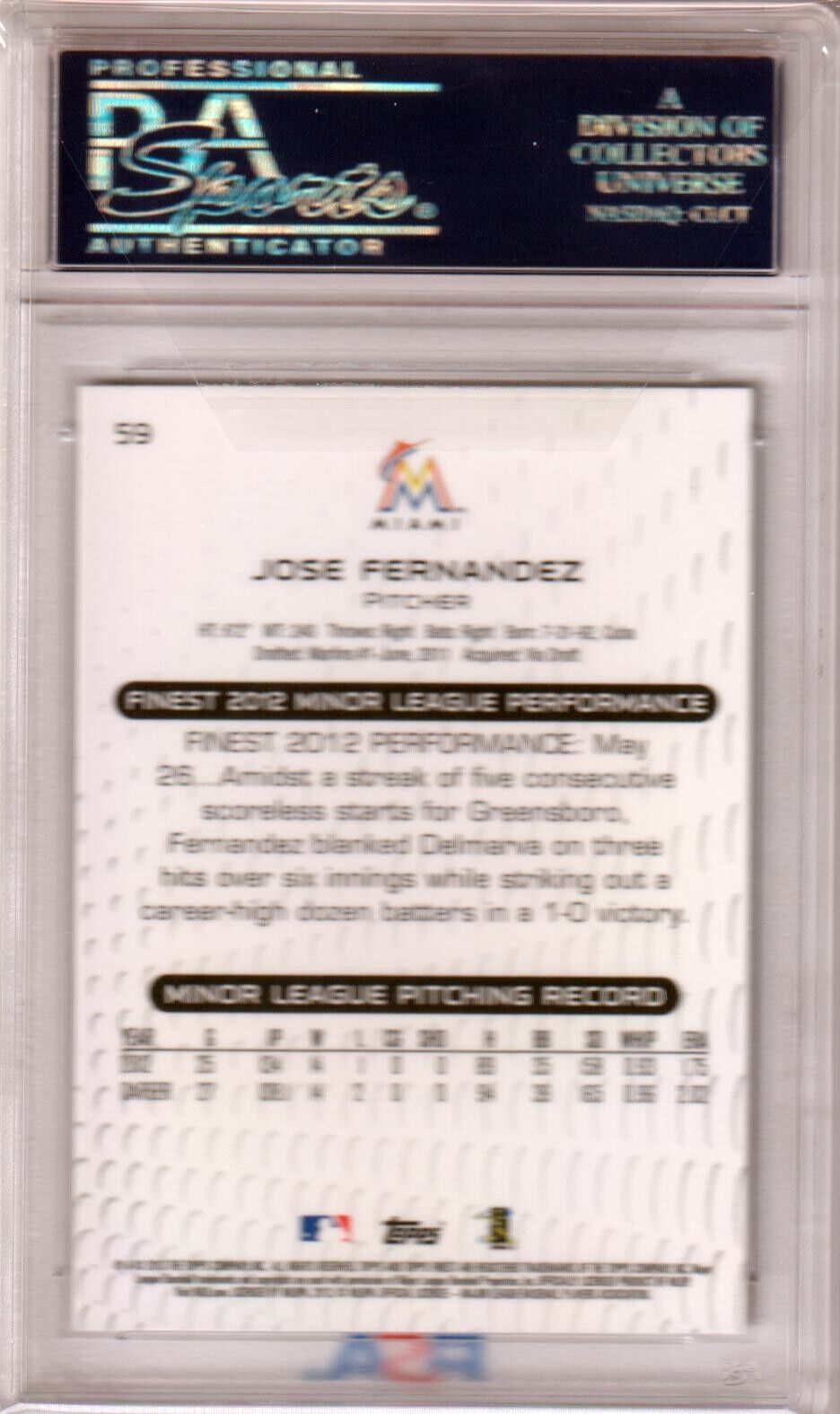 JOSE FERNANDEZ 2013 Topps Finest RC Rookie #59 PSA 10 GEM MINT - MARLINS - Columbia Hobby - Sports Card Boxes - Toploaders - Card Savers