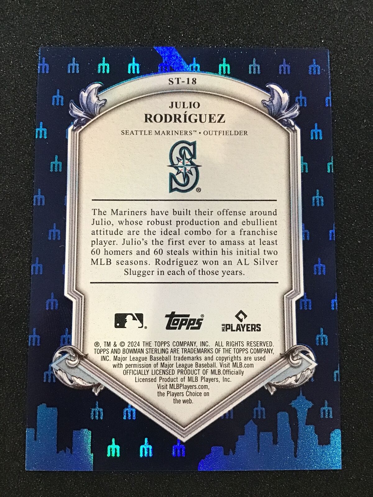 JULIO RODRIGUEZ 2024 Bowman Stirling Blue Stirling Tek /25 ST - 18 SSP Mariners - Columbia Hobby - Sports Card Boxes - Toploaders - Card Savers