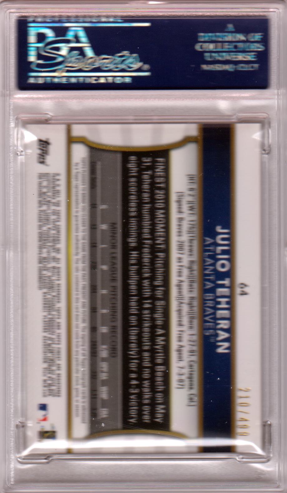JULIO TEHERAN 2011 Topps Finest #64 Dual Relic Auto Autograph Refractor PSA 9 - Columbia Hobby - Sports Card Boxes - Toploaders - Card Savers
