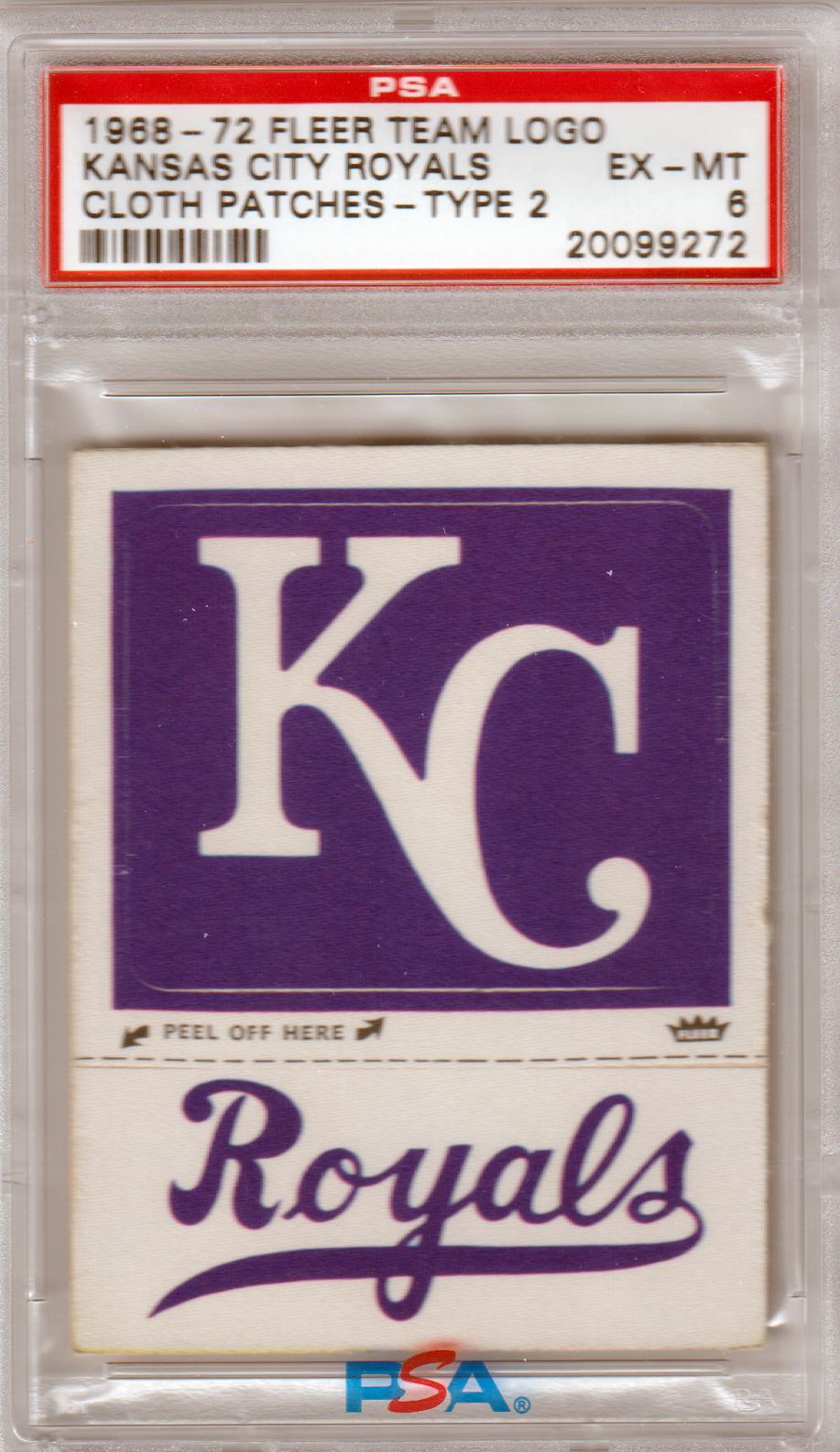 KANSAS CITY ROYALS 1968 - 72 Fleer Team Logo Cloth Patches PSA 6 EX - MT POP 1! - Columbia Hobby - Sports Card Boxes - Toploaders - Card Savers