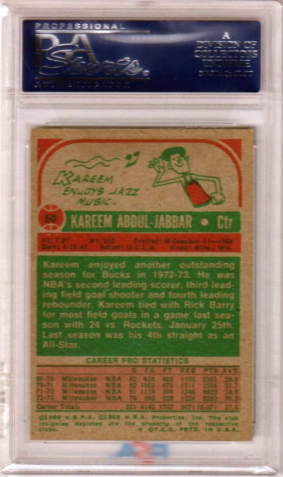 KAREEM ABDUL - JABBAR 1973 Topps #50 PSA 6 EX - MT - BUCKS LAKERS - Columbia Hobby - Sports Card Boxes - Toploaders - Card Savers