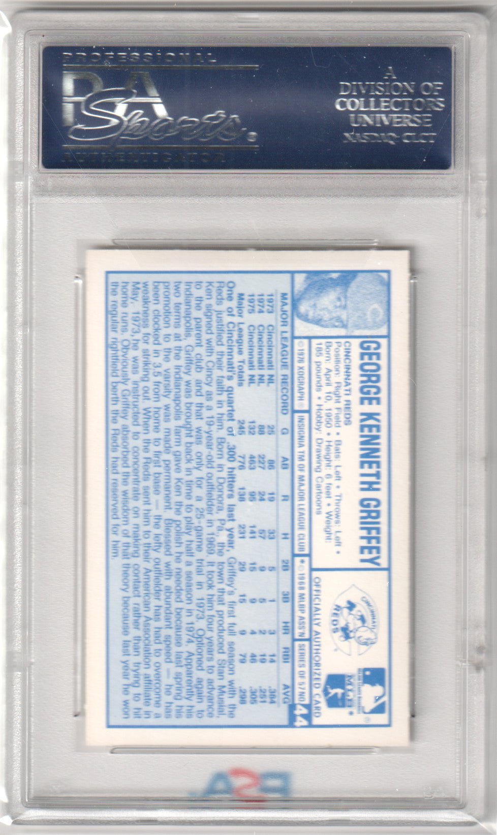 KEN GRIFFEY 1976 Kellogg's 3D Super Stars #44 PSA 10 GEM MINT. - REDS - Columbia Hobby - Sports Card Boxes - Toploaders - Card Savers
