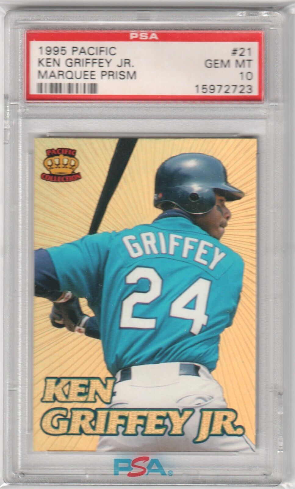KEN GRIFFEY JR 1995 Pacific Gold Marquee Prism #21 PSA 10 GEM MINT - MARINERS - Columbia Hobby - Sports Card Boxes - Toploaders - Card Savers