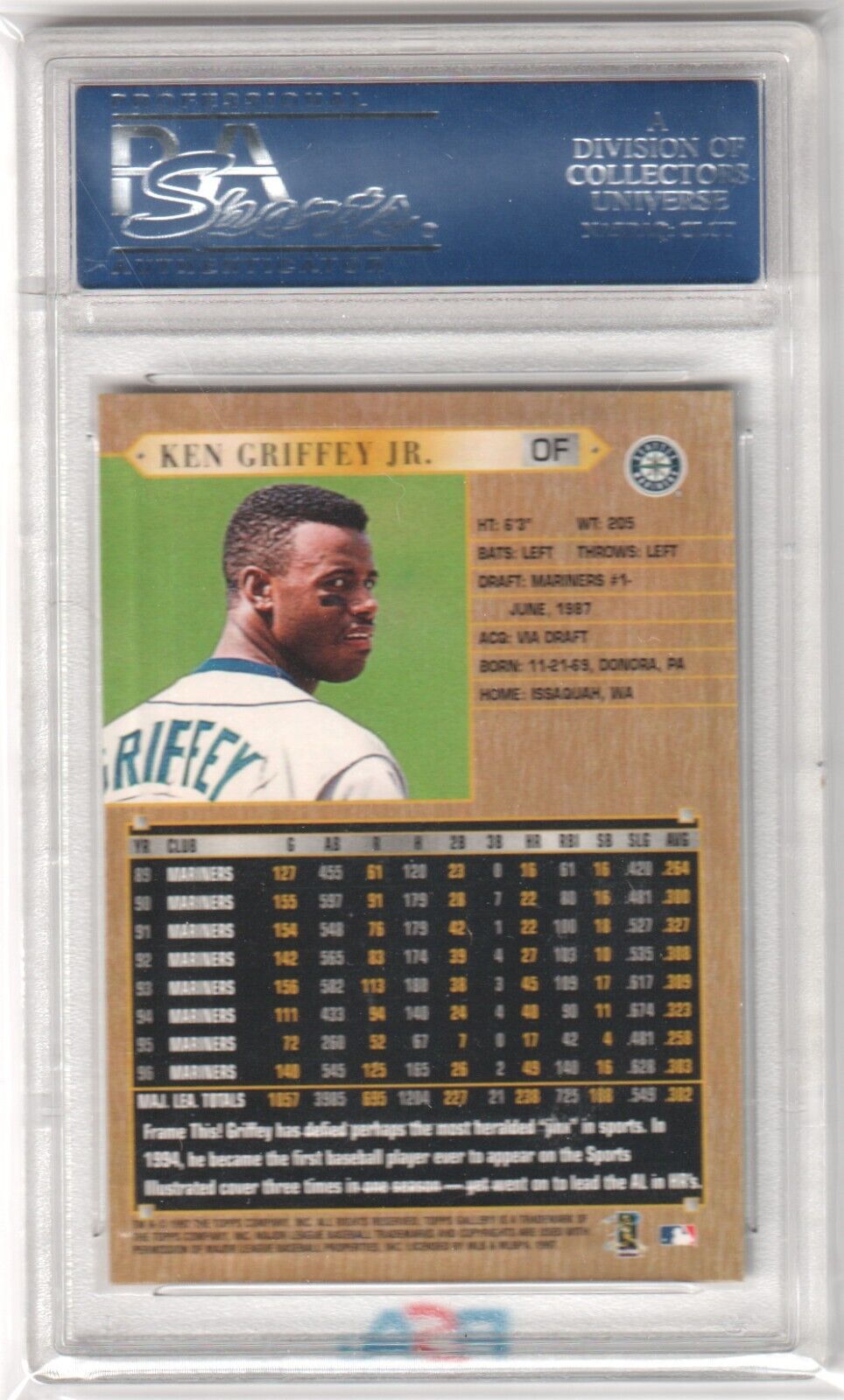 KEN GRIFFEY JR 1997 Topps Gallery #79 PSA 10 GEM MINT - MARINERS - Columbia Hobby - Sports Card Boxes - Toploaders - Card Savers