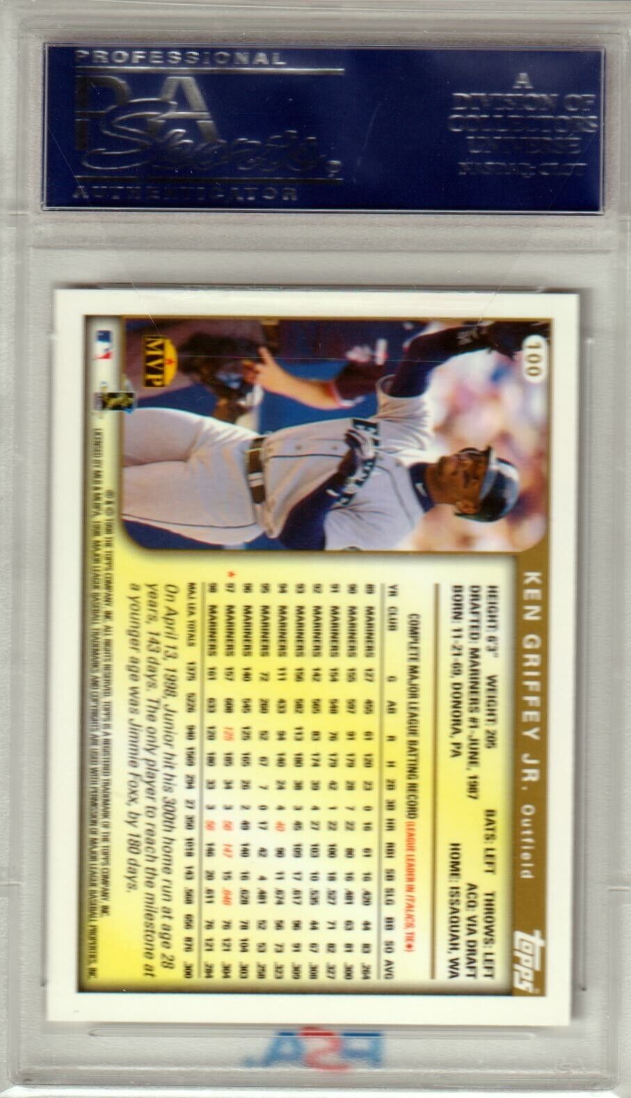 KEN GRIFFEY JR 1999 Topps #100 PSA 10 GEM MINT - MARINERS - Columbia Hobby - Sports Card Boxes - Toploaders - Card Savers