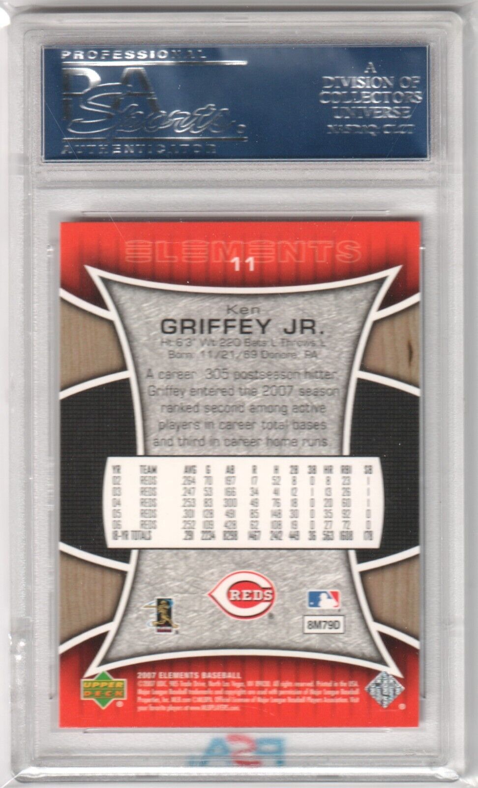 KEN GRIFFEY JR 2007 Upper Deck Elements #11 PSA 10 GEM MINT - REDS - Columbia Hobby - Sports Card Boxes - Toploaders - Card Savers