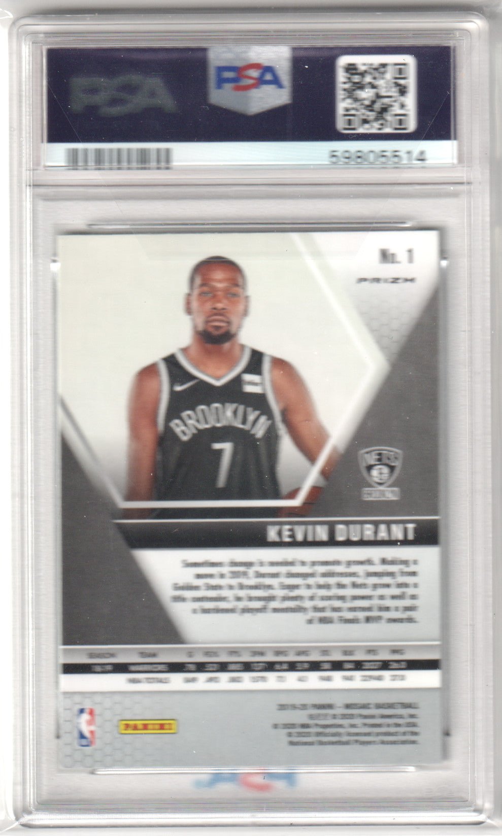 KEVIN DURANT 2019 - 20 Panini Mosaic #1 Green Prizm PSA 9 MINT - NETS - Columbia Hobby - Sports Card Boxes - Toploaders - Card Savers