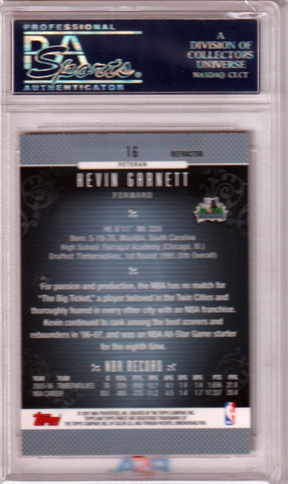 KEVIN GARNETT 2006 - 07 Topps Finest Refractor #16 PSA 10 GEM MINT - TIMBERWOLVES - Columbia Hobby - Sports Card Boxes - Toploaders - Card Savers