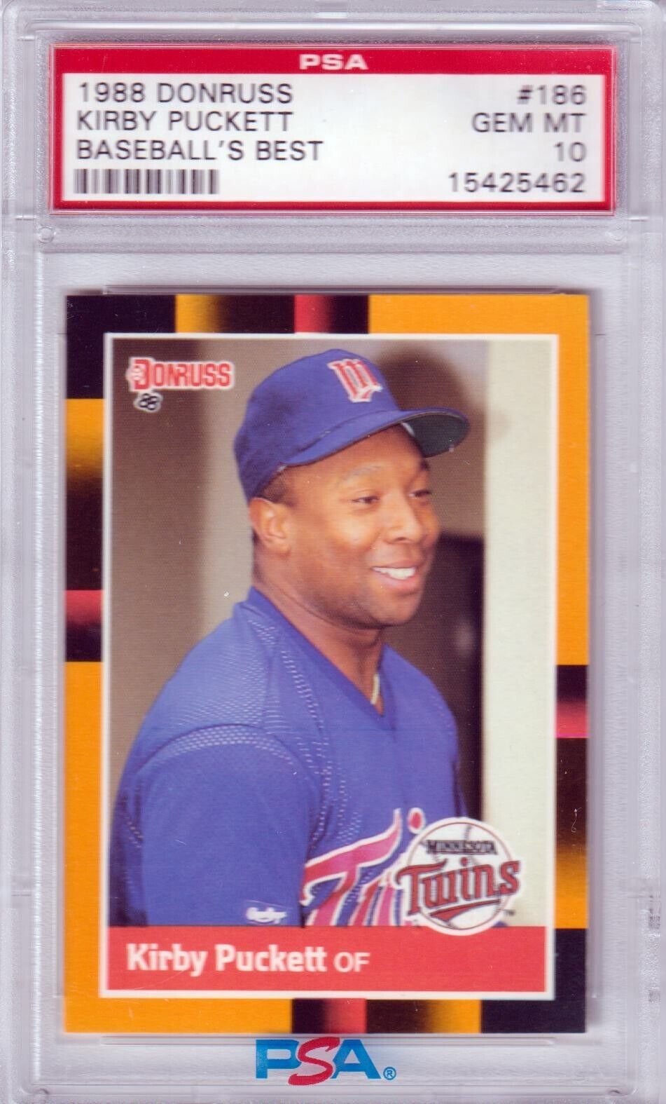 KIRBY PUCKETT 1988 Donruss Baseball's Best #186 PSA 10 GEM MINT - TWINS - Columbia Hobby - Sports Card Boxes - Toploaders - Card Savers