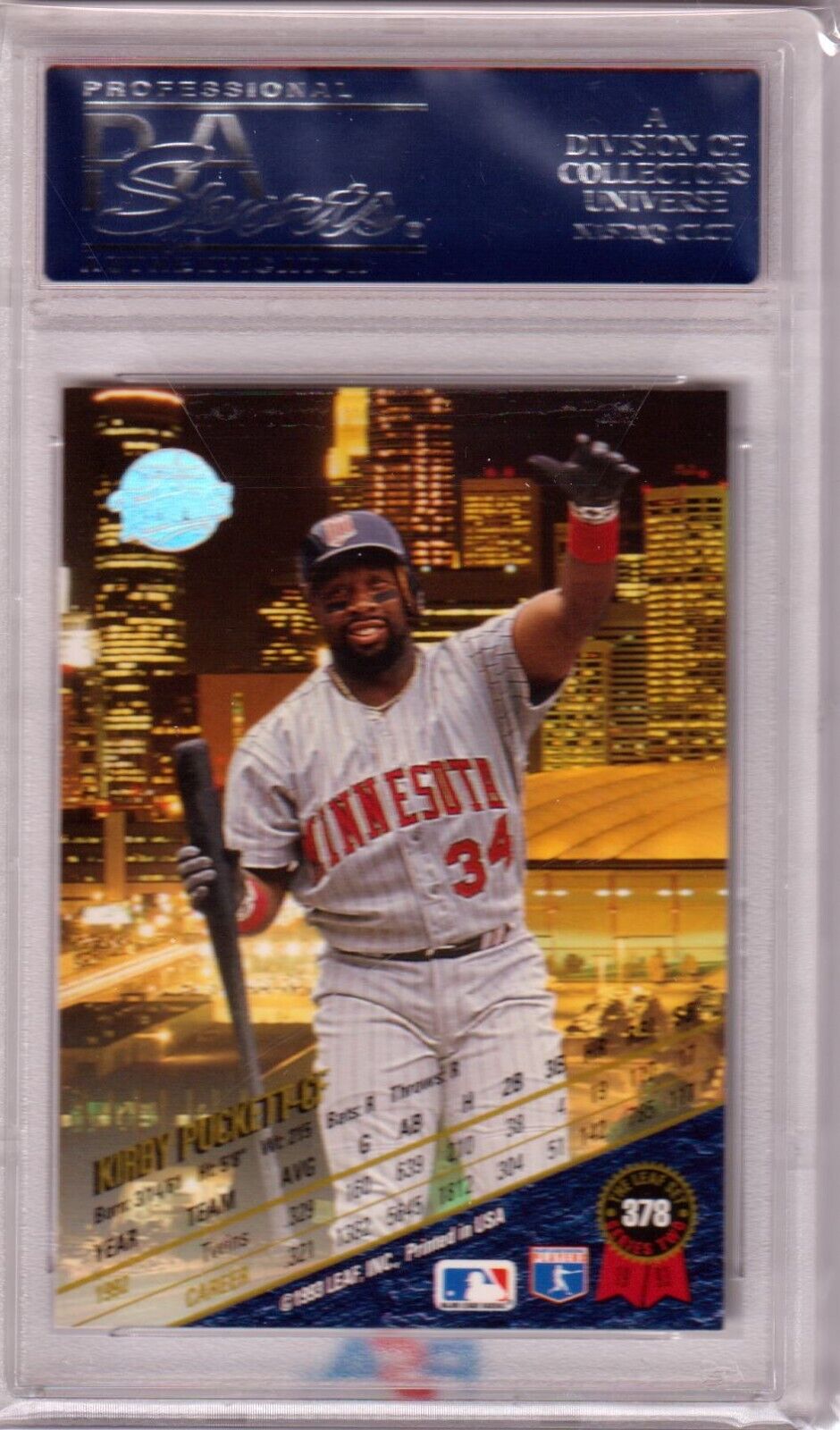 KIRBY PUCKETT 1993 Leaf #378 PSA 10 GEM MINT - TWINS - Columbia Hobby - Sports Card Boxes - Toploaders - Card Savers
