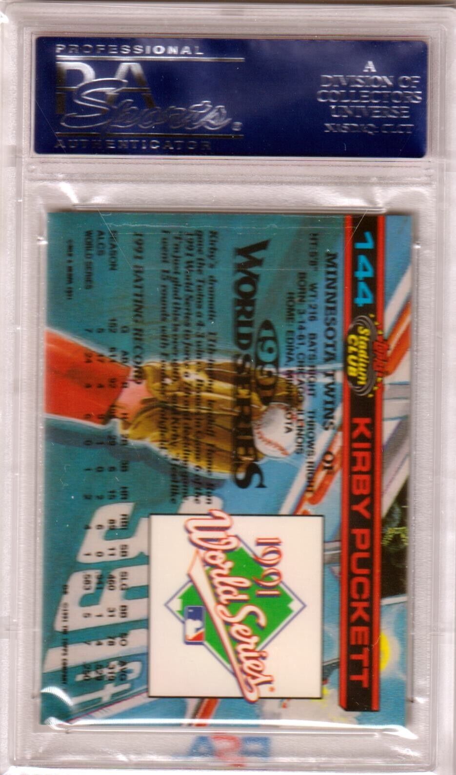 KIRBY PUCKETT 1993 Stadium Club S.E. Correct W.S #144 PSA 10 GEM MINT - TWINS - Columbia Hobby - Sports Card Boxes - Toploaders - Card Savers