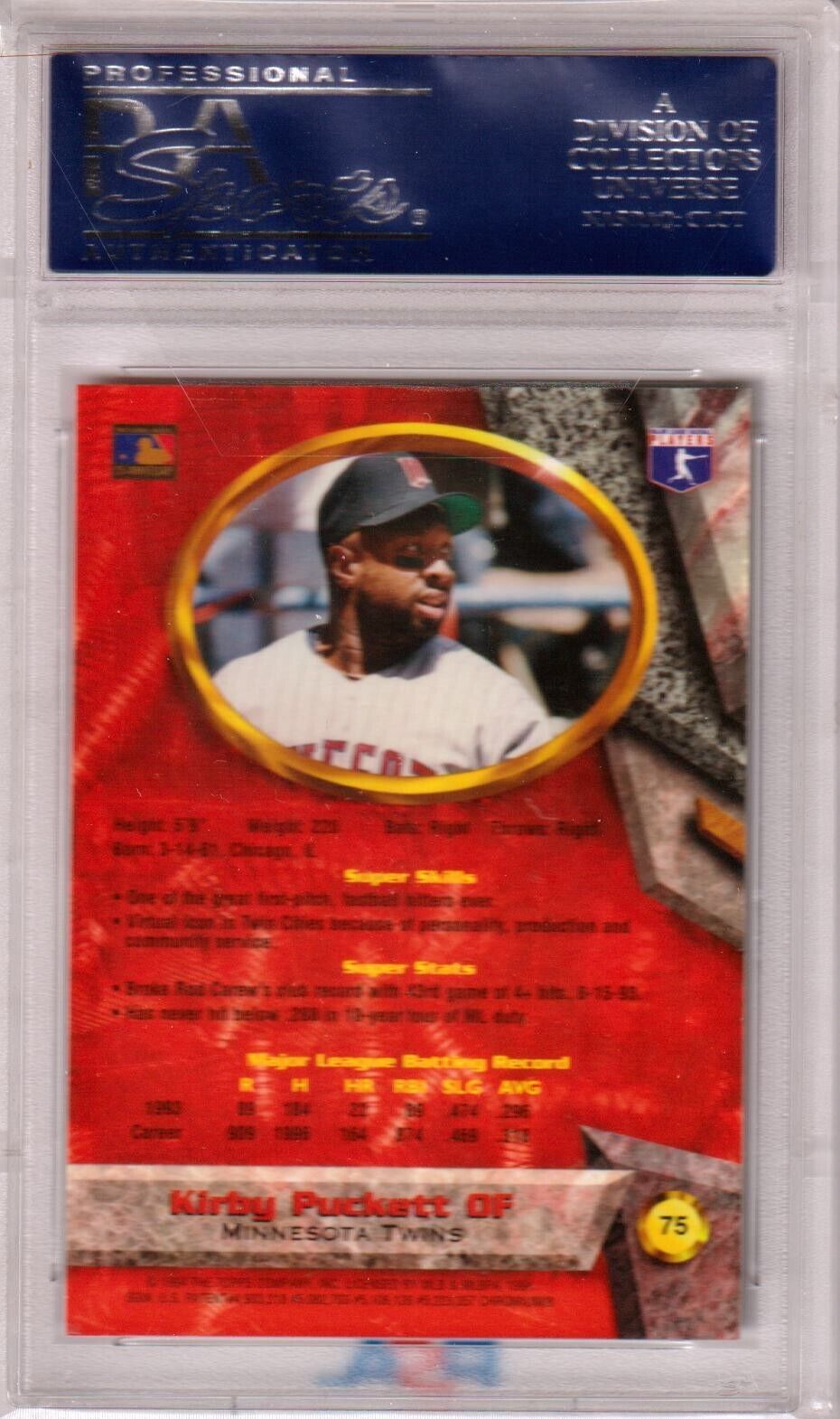 KIRBY PUCKETT 1994 Bowman's Best Red Refractor #75 PSA 10 GEM MINT - TWINS - Columbia Hobby - Sports Card Boxes - Toploaders - Card Savers
