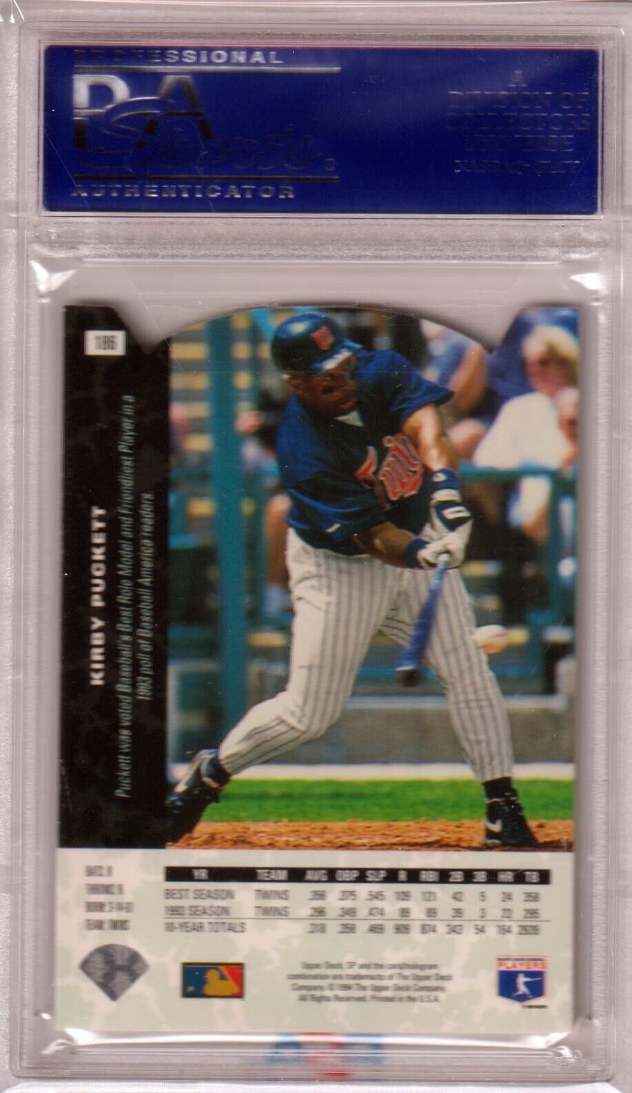 KIRBY PUCKETT 1994 Upper Deck SP Die - Cut #186 PSA 10 GEM MINT - TWINS - Columbia Hobby - Sports Card Boxes - Toploaders - Card Savers