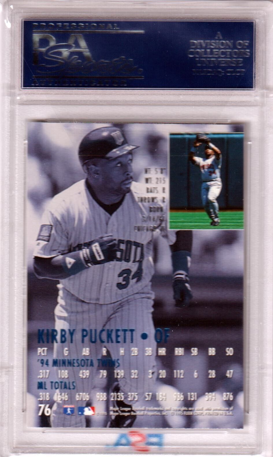 KIRBY PUCKETT 1995 Fleer Ultra #76 PSA 10 GEM MINT - TWINS - Columbia Hobby - Sports Card Boxes - Toploaders - Card Savers