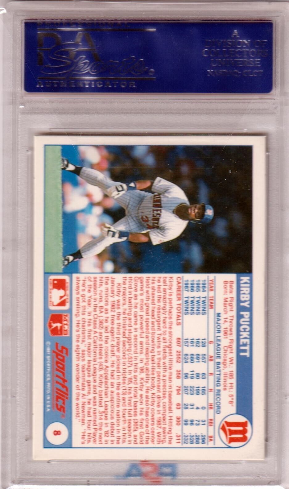 KIRBY PUCKETT 1998 Sportflics #8 PSA 10 GEM MINT - TWINS - Columbia Hobby - Sports Card Boxes - Toploaders - Card Savers