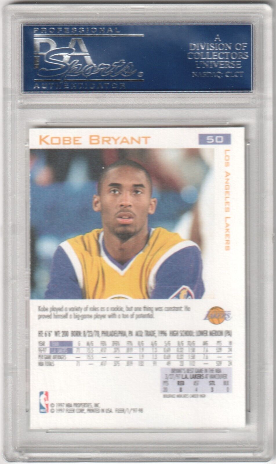 KOBE BRYANT 1997 - 98 Fleer #50 - PSA 10 GEM MINT - LAKERS - Columbia Hobby - Sports Card Boxes - Toploaders - Card Savers