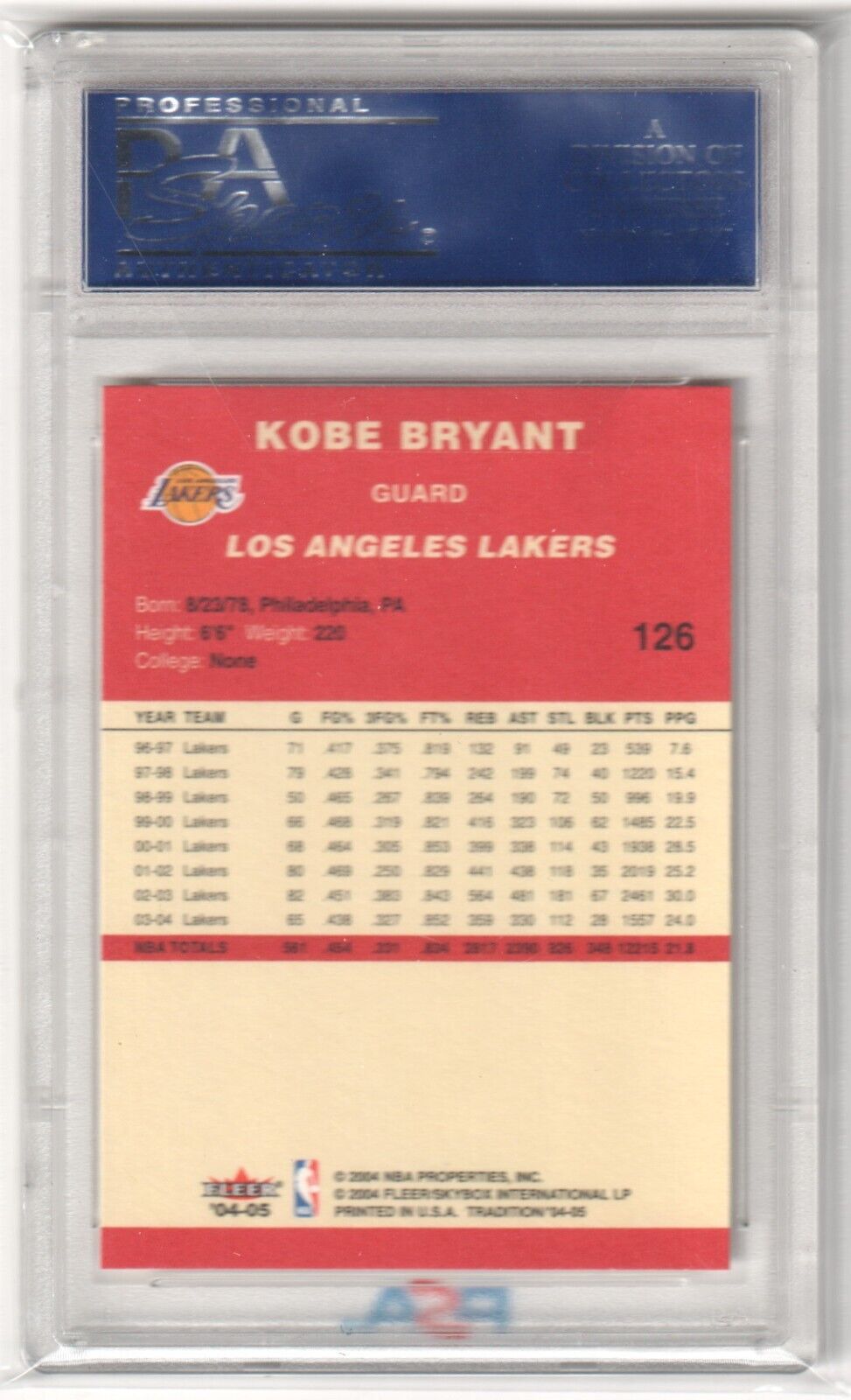 KOBE BRYANT 2004 - 05 Fleer Tradition #126 PSA 10 GEM MINT - LAKERS - Columbia Hobby - Sports Card Boxes - Toploaders - Card Savers