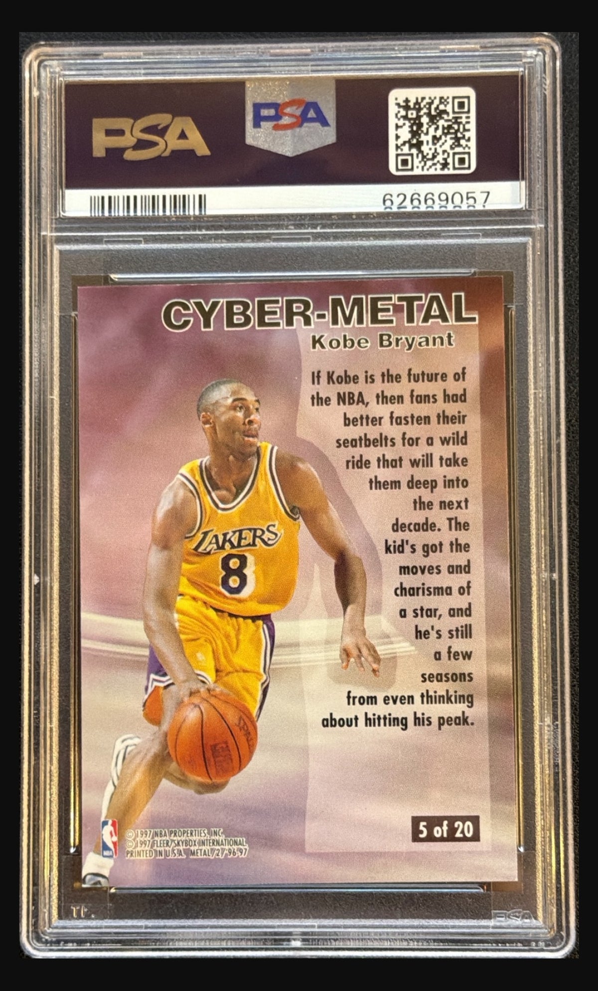 1996 Metal Kobe Bryant #5 Cyber-Metal graded PSA 7 trading card - back
