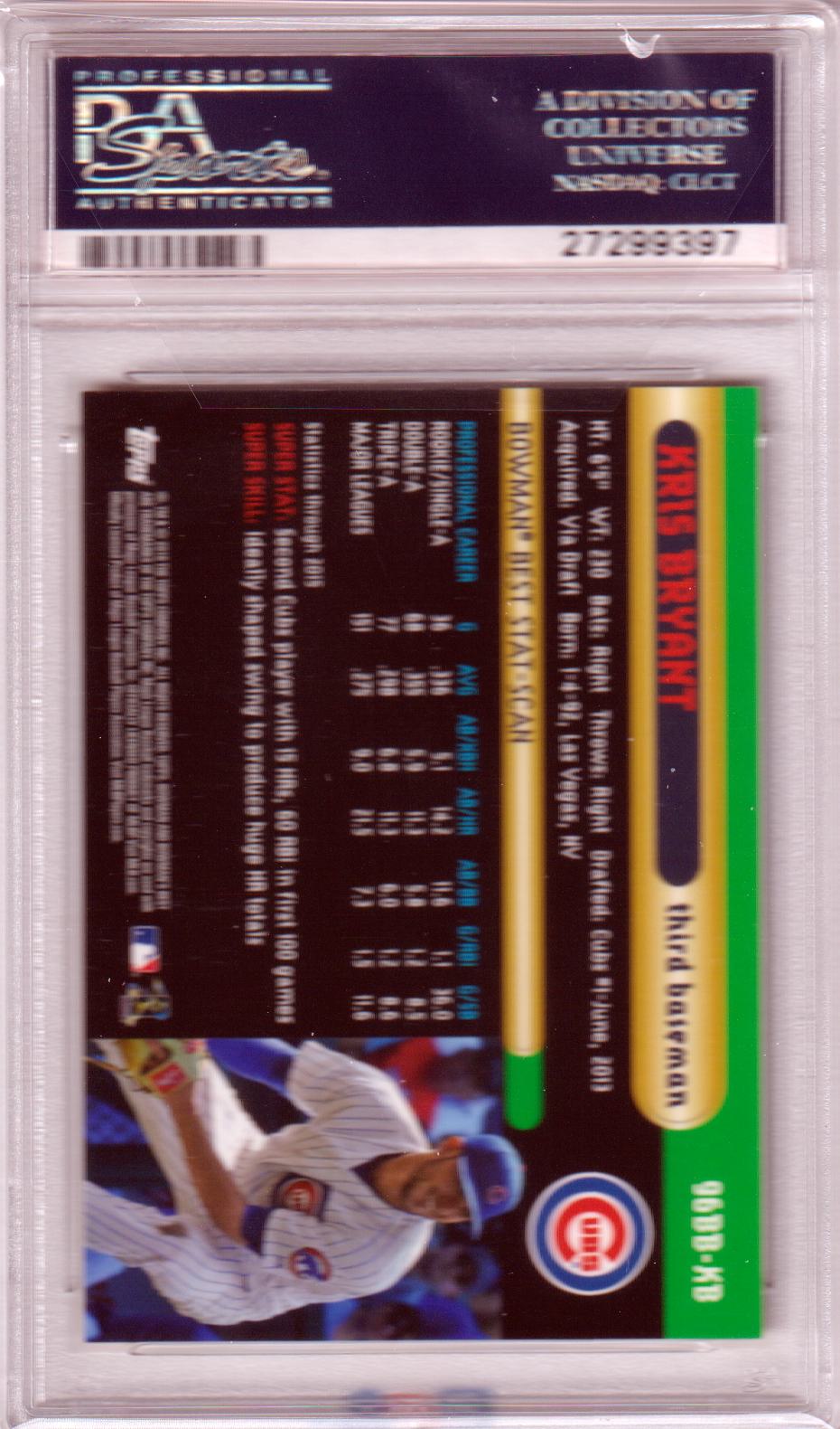 KRIS BRYAN 2016 Bowman's Best #KB PSA 10 GEM MINT - CUBS - Columbia Hobby - Sports Card Boxes - Toploaders - Card Savers