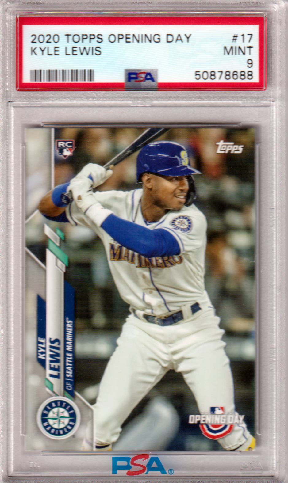 KYLE LEWIS 2020 Topps Opening Day RC Rookie #17 PSA 9 MINT - MARINERS - Columbia Hobby - Sports Card Boxes - Toploaders - Card Savers
