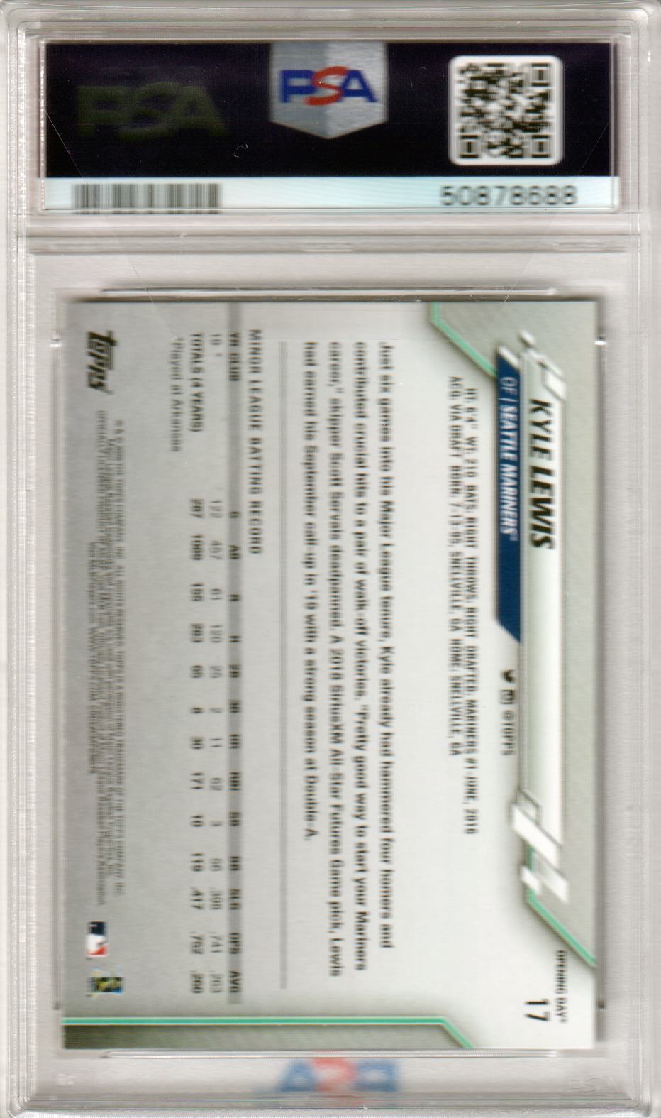 KYLE LEWIS 2020 Topps Opening Day RC Rookie #17 PSA 9 MINT - MARINERS - Columbia Hobby - Sports Card Boxes - Toploaders - Card Savers