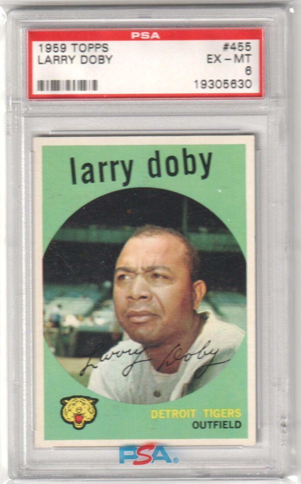 LARRY DOBY 1959 Topps #455 PSA 6 EX - MT - TIGERS - Columbia Hobby - Sports Card Boxes - Toploaders - Card Savers