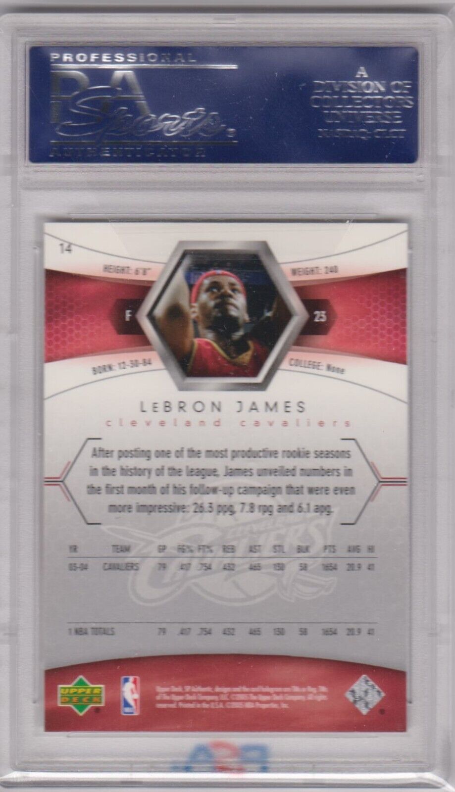 LEBRON JAMES 2004 - 05 Upper Deck SP Authentic #14 PSA 10 GEM MINT - LAKERS - Columbia Hobby - Sports Card Boxes - Toploaders - Card Savers
